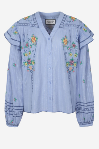 Carmencita - Blue Puff Sleeve Embroidered Top