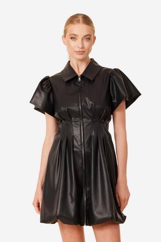 Vegan Leather Zip Bubble Dress