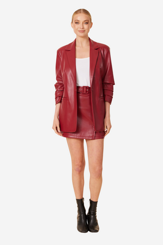 Vegan Leather Side Button Skirt Red