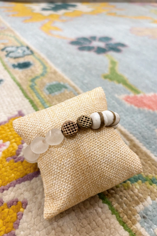 Recycled Glass Krobo Stone Beaded Stretch Bracelet Striped