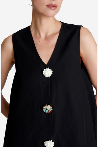 Stone Button Black Mini Dress