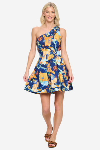Mediterranean Escape One Shoulder Dress