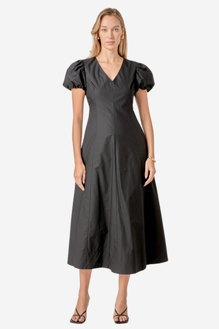 Deep V-Neck Midi Dress