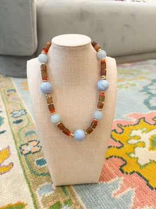 Resin Beaded Necklace Brown/Blue
