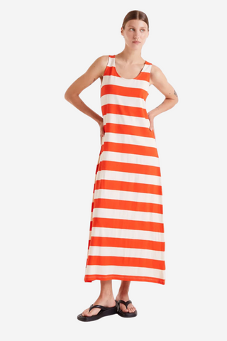 Long red striped dress