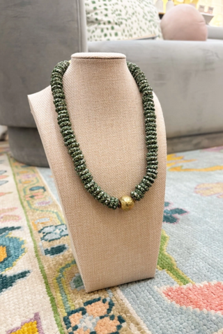 Green Earth Recycled Glass Short Necklace Brass Ball Pendant