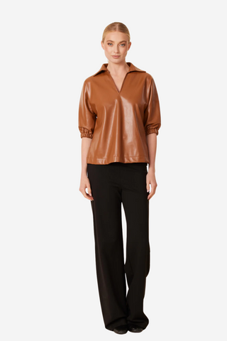Vegan Leather Short Sleeve Top