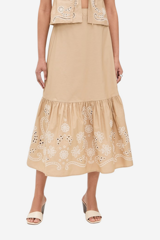 Eyelet Detail Midi Skirt