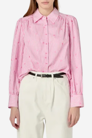 Heart Embroidery Striped Shirt