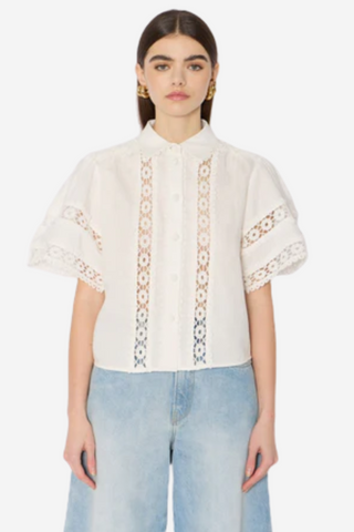 Cellie - Lace Embroidered White Shirt