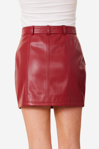 Vegan Leather Side Button Skirt Red