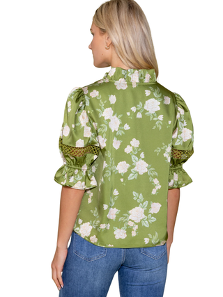 Lottie Top Green Rosette