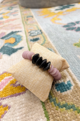 Ashanti & Black African Bone Bead Stretch Bracelet Lilac
