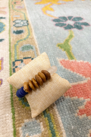 Bone, Blue Ashanti Glass & Recycled Glass Stretch Bracelet