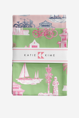 Florida Toile Tea Towel Set Green/Pink