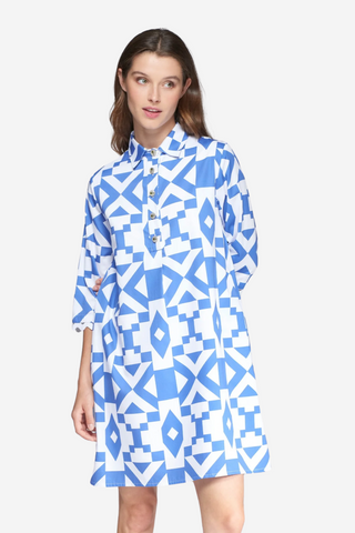 Tyanna Dress - Geometric Blue