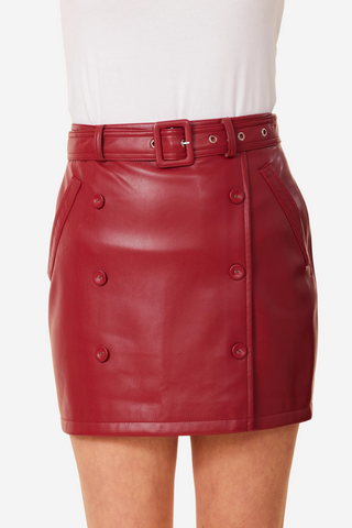 Vegan Leather Side Button Skirt Red