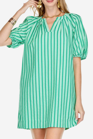 PLEATED SLEEVE DRESS