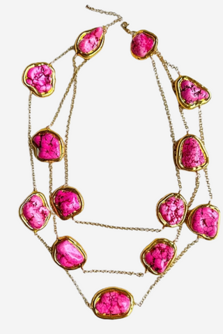 Triple Layer Pink Stone Necklace