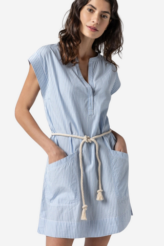 Striped Split Neck Dress