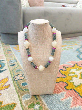Resin Beaded Necklace Ivory/Jade