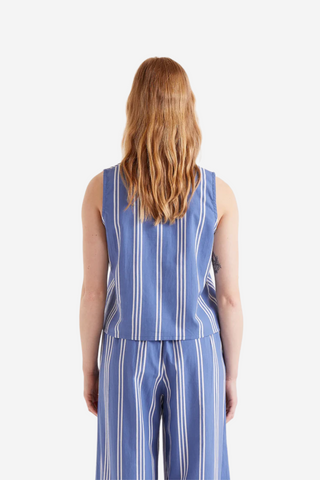 Blue striped print button-up top