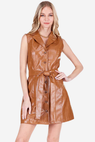 Vegan Leather Sleeveless Dress
