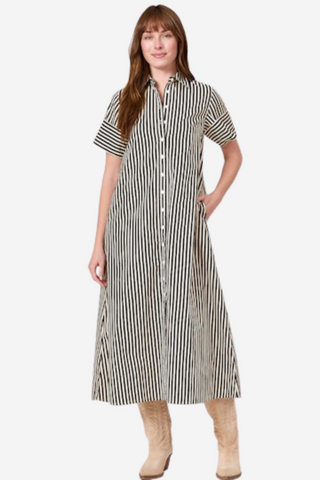 Gibbons Dress - Ganache Pinstripe