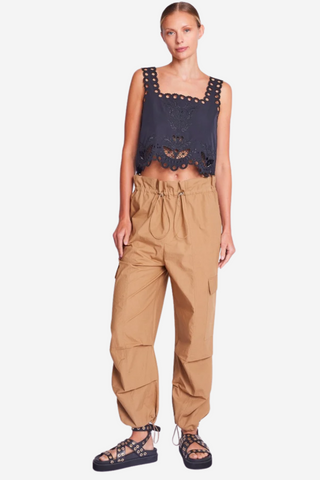 Pauline Camel Cotton Cargo Pants