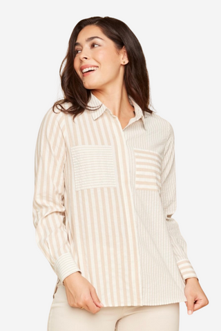 Mixed Stripe Button Down Blouse