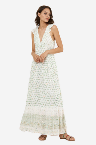 Ruffle V-Neck Maxi - Juniper Olive