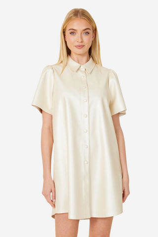 Metallic Vegan Leather Short Sleeve Dress