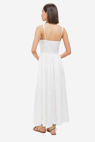 White V-Neck Pleated Midi Dress