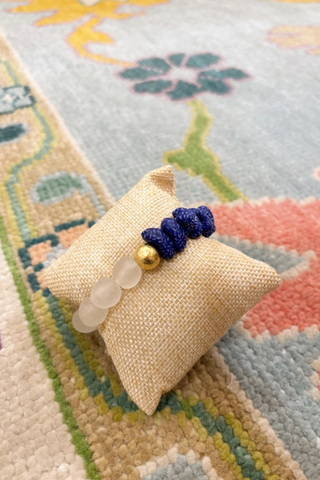 Recycled Canoe Glass Bead Stretch Stacking Bracelet - Blue