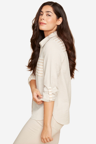 Mixed Stripe Button Down Blouse