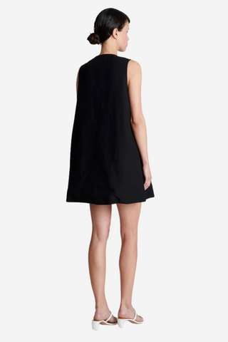 Stone Button Black Mini Dress