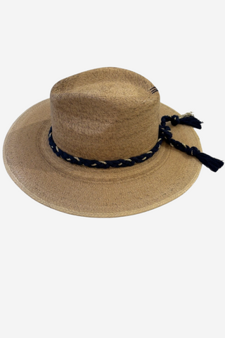 Natural Palm Hat - Navy/Gold Braid