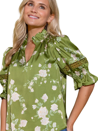 Lottie Top Green Rosette