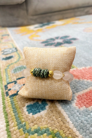 Recycled Glass Bead Stretch Bracelet Green Speckled Stacking