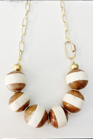 Paperclip Chain Necklace Bead Carabiner Bone & Wood Bead