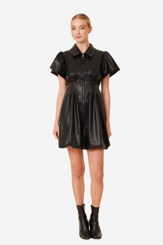 Vegan Leather Zip Bubble Dress