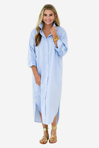 Piper Dress in Blue Stripe - Long