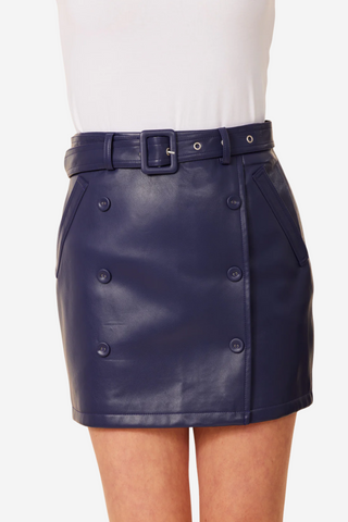 Vegan Leather Side Button Skirt Navy