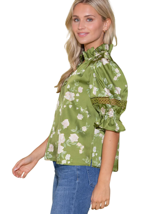 Lottie Top Green Rosette