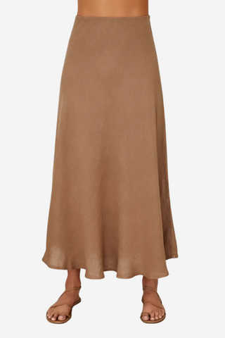 Crinkle Linen Midi Skirt