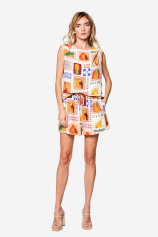 Ceren Grid Print Sleeveless Top