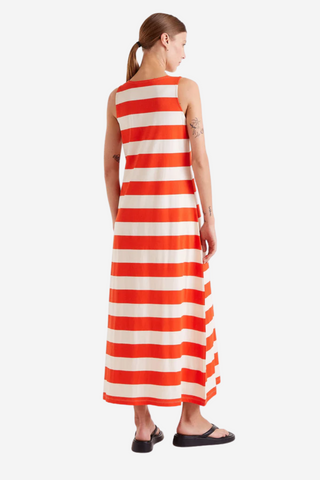 Long red striped dress