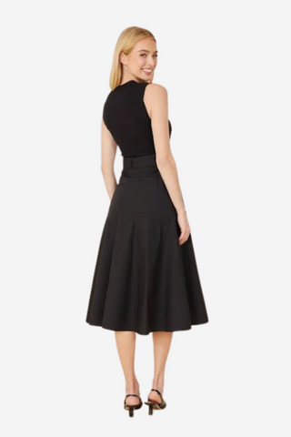 Mixed Media Belted Swing Dress