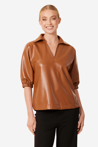 Vegan Leather Short Sleeve Top